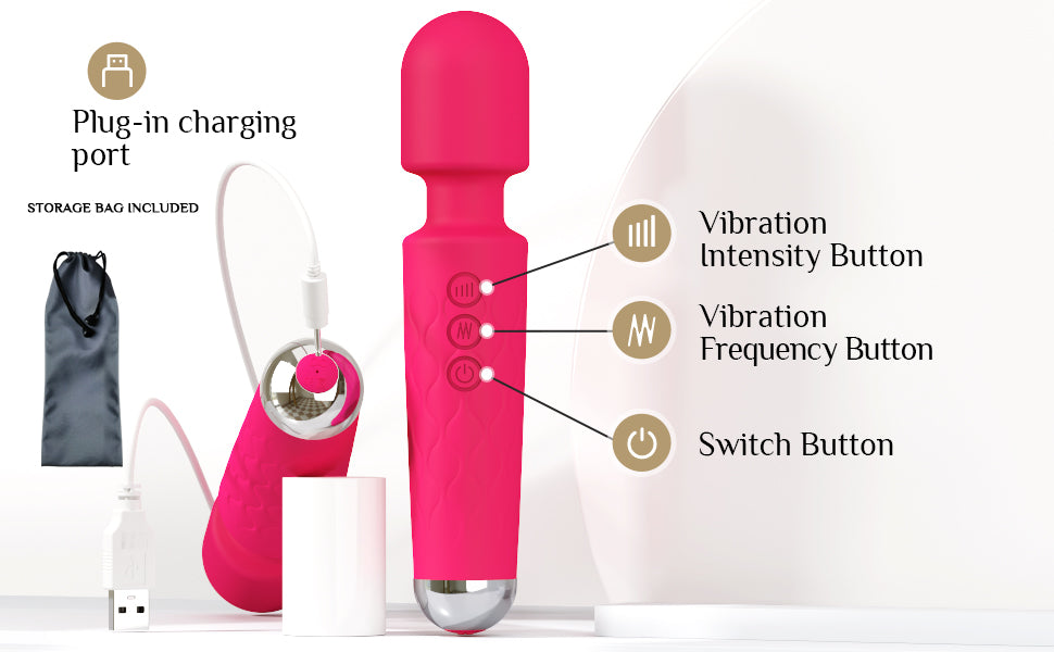 Vibrating Wand, Adult Sex Toy Wand, G-Spot Dildo, Clitoral Vibrator, Sex Vibrator, Clitoral Stimulation, 8 Speeds and 20 Patterns, Quiet, Fully Waterproof, Vibrating Wand Brings Her Joy (Rose Red)