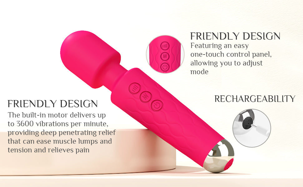 Vibrating Wand, Adult Sex Toy Wand, G-Spot Dildo, Clitoral Vibrator, Sex Vibrator, Clitoral Stimulation, 8 Speeds and 20 Patterns, Quiet, Fully Waterproof, Vibrating Wand Brings Her Joy (Rose Red)