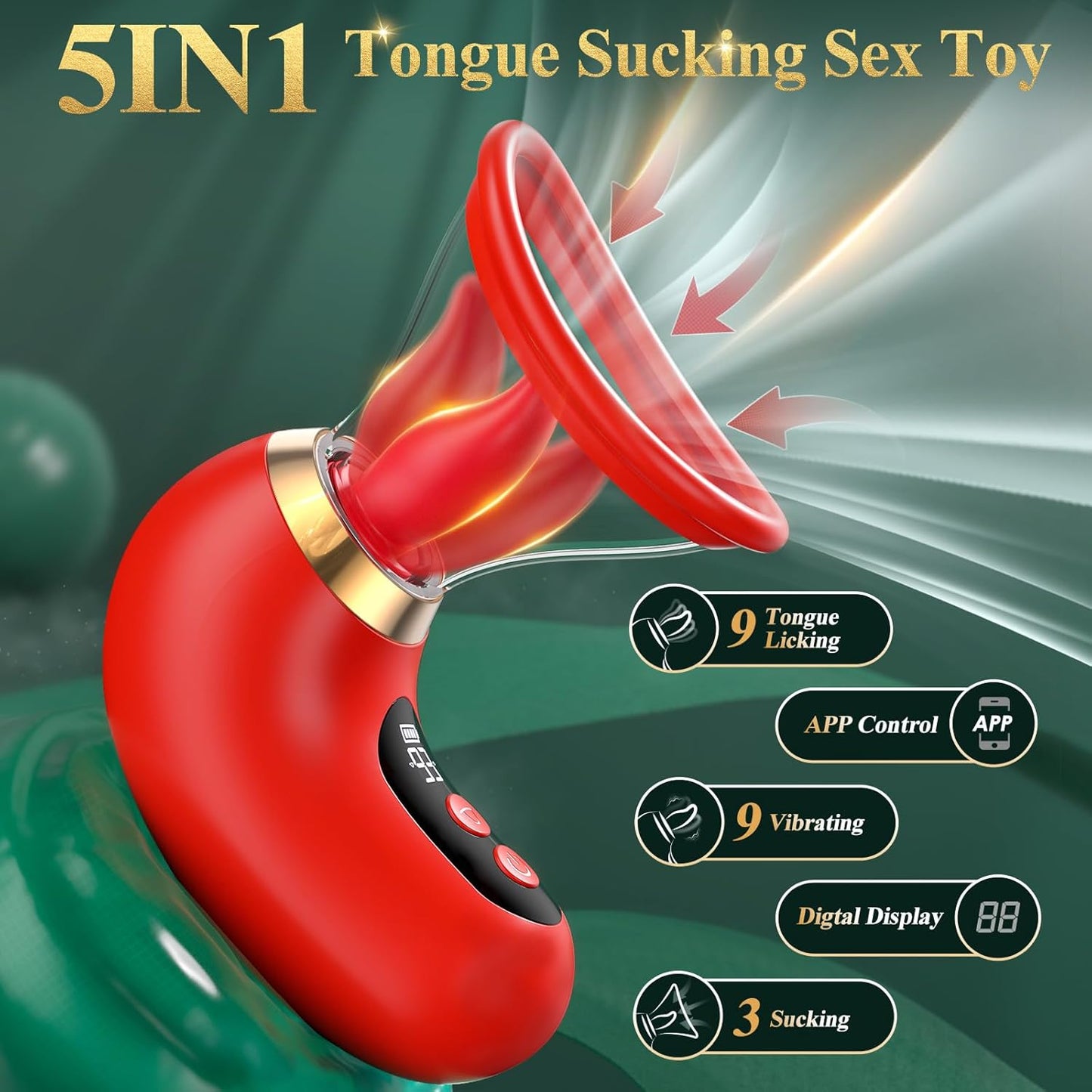 Female Adult Sex Toy 5 in 1 Sucking  Rose Sex Toy 3 Sucking 9 One Tongue Licking and Vibrating Adult Sex Toy, LCD Display Detachable Cup Clitoral Stimulator G Spot