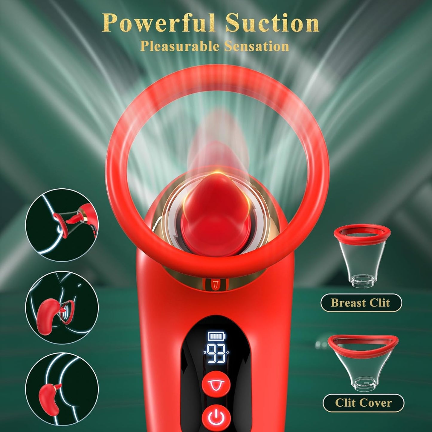 Female Adult Sex Toy 5 in 1 Sucking  Rose Sex Toy 3 Sucking 9 One Tongue Licking and Vibrating Adult Sex Toy, LCD Display Detachable Cup Clitoral Stimulator G Spot