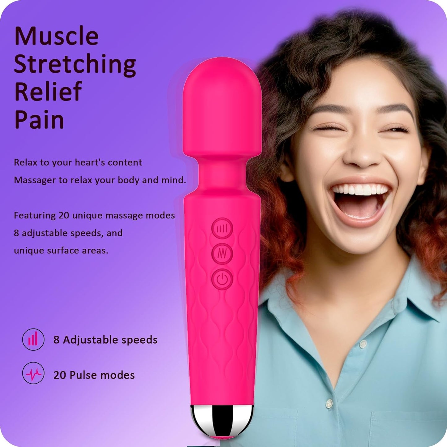 Vibrating Wand, Adult Sex Toy Wand, G-Spot Dildo, Clitoral Vibrator, Sex Vibrator, Clitoral Stimulation, 8 Speeds and 20 Patterns, Quiet, Fully Waterproof, Vibrating Wand Brings Her Joy (Rose Red)