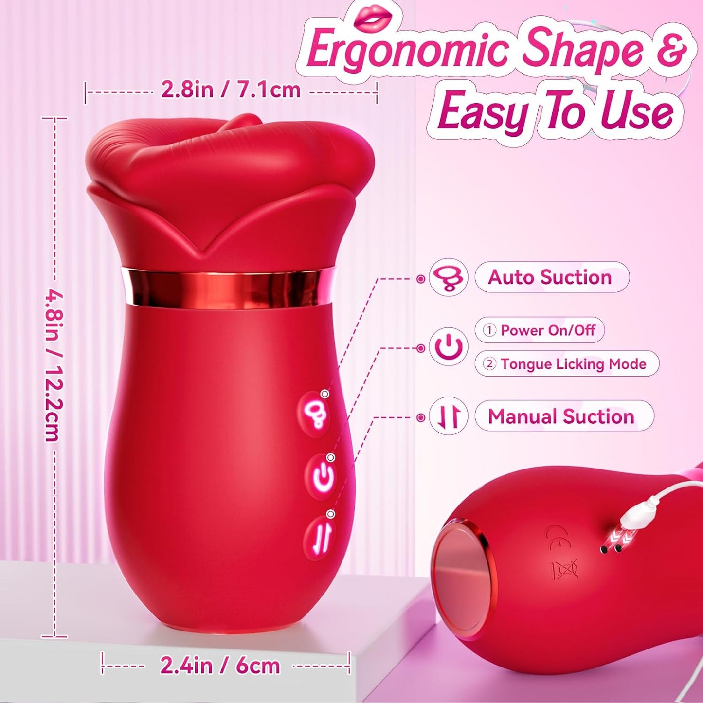 Vibrator Adult Sex Toys for Women - Sovokn 5IN1 Mouth Sucking Vibrator Rose Sex Toy, 10 Tongue Licking, 3 Auto & 1 Manual Sucking Adult Toys New APP, Anal Clit Nipple Vibrators Female Couples Sex Toys