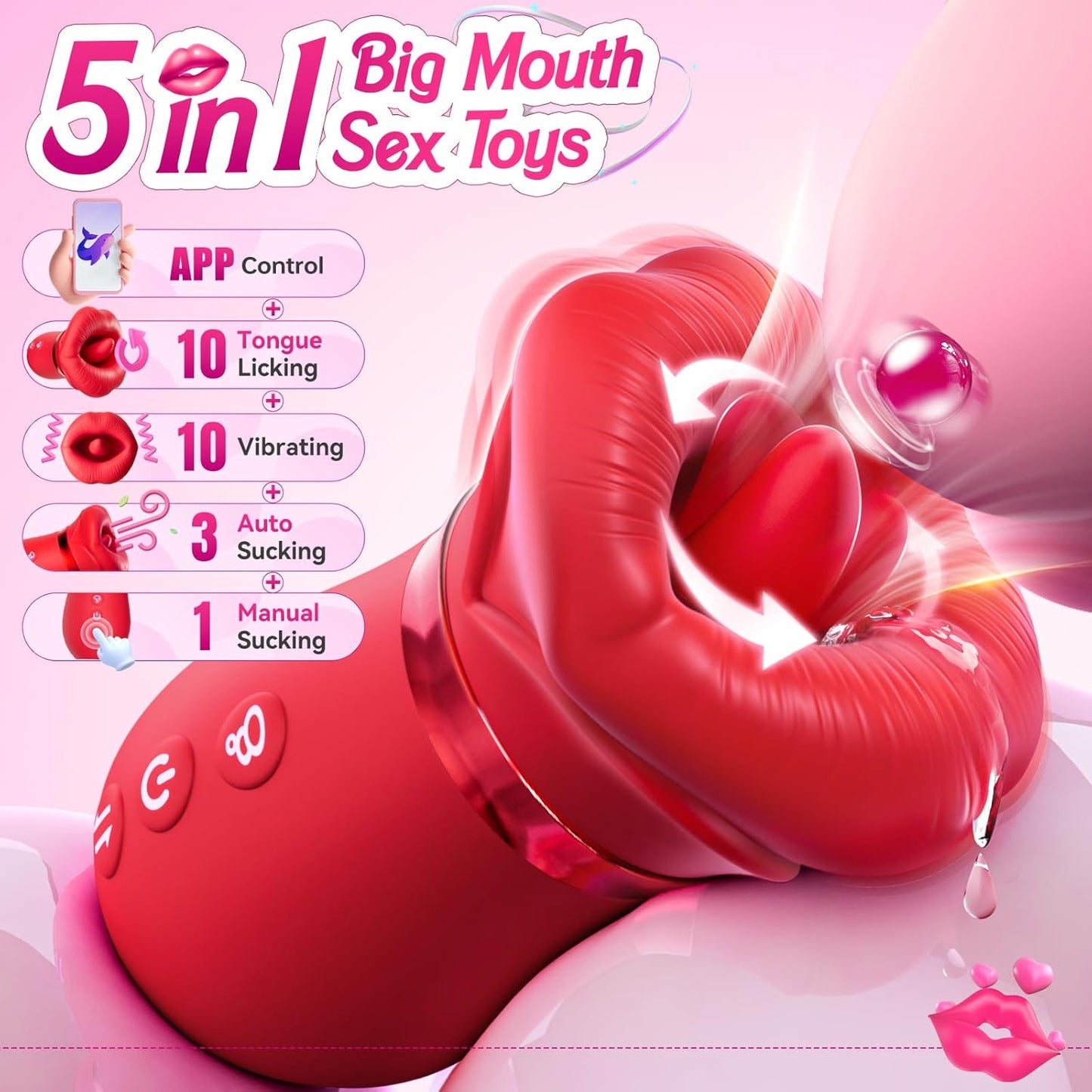 Vibrator Adult Sex Toys for Women - Sovokn 5IN1 Mouth Sucking Vibrator Rose Sex Toy, 10 Tongue Licking, 3 Auto & 1 Manual Sucking Adult Toys New APP, Anal Clit Nipple Vibrators Female Couples Sex Toys