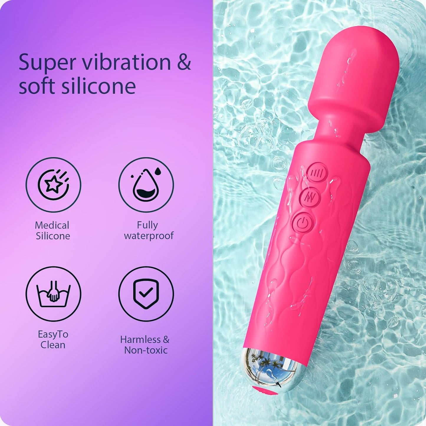 Vibrating Wand, Adult Sex Toy Wand, G-Spot Dildo, Clitoral Vibrator, Sex Vibrator, Clitoral Stimulation, 8 Speeds and 20 Patterns, Quiet, Fully Waterproof, Vibrating Wand Brings Her Joy (Rose Red)